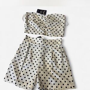 Monteau Cream and Black Polka Dot High Waist Shorts and Crop Top Set